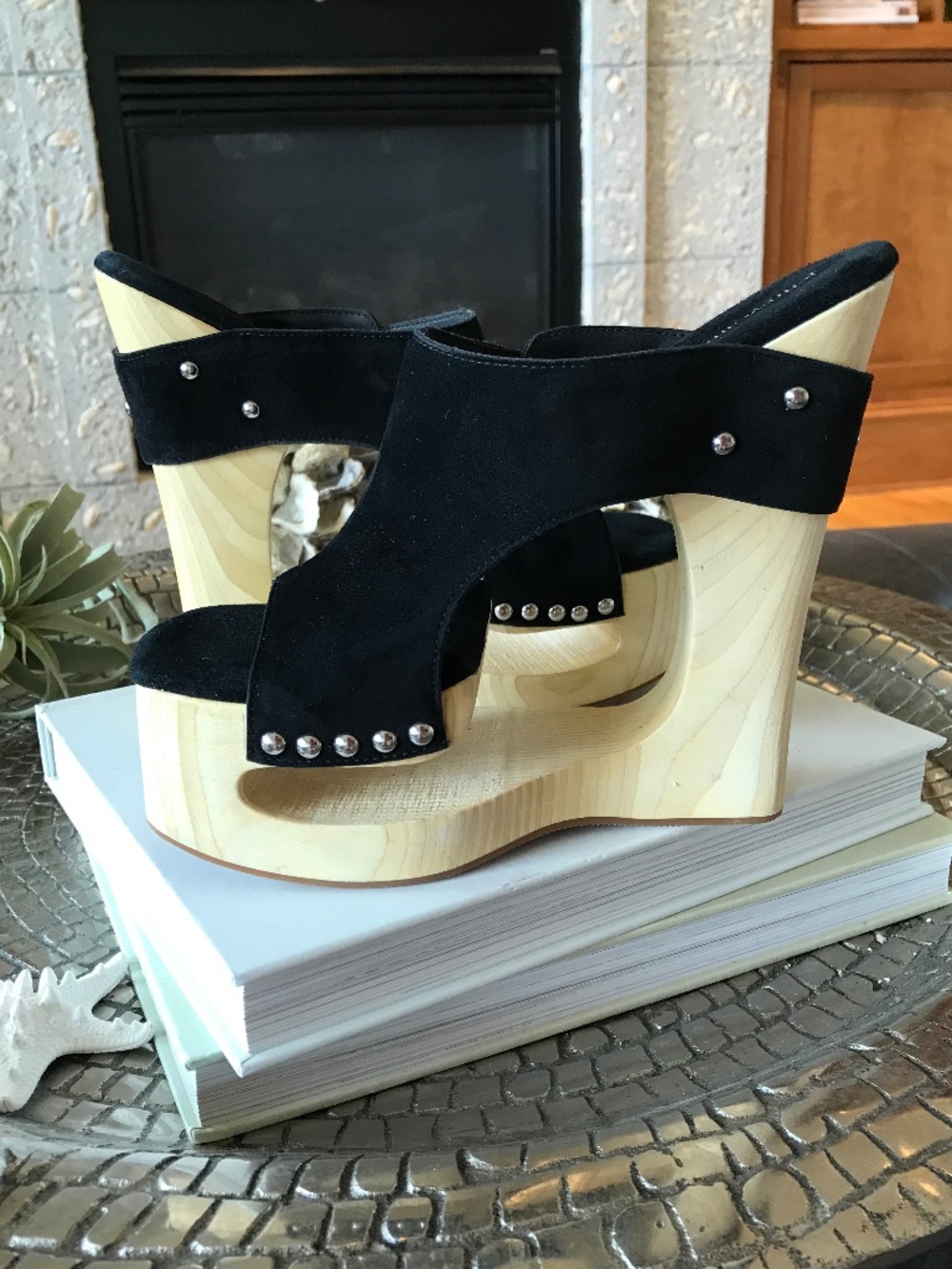 STATEMENT AVANT GARDE JEFFREY CAMPBELL ETHEREAL WOOD PLATFORM HEALS BLACK - Picture 9 of 16